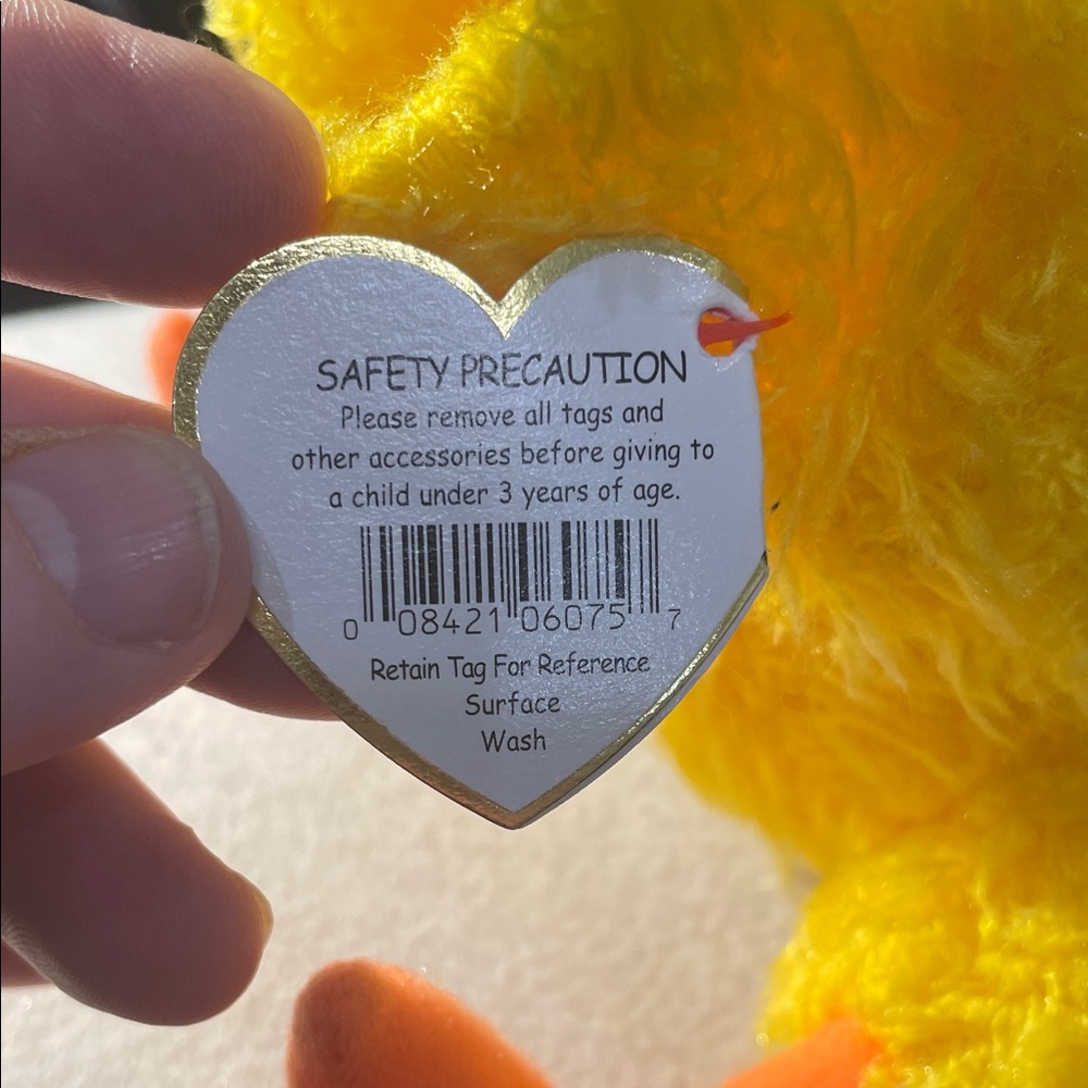Ty Yellow Chick with Blue Gingham Hat and Orange Beak - Picture 3 of 6